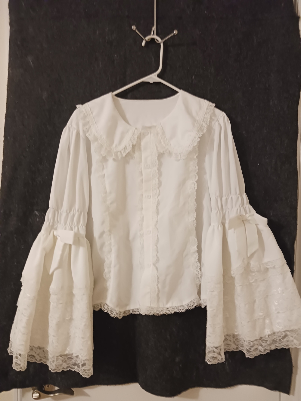Sweet Lolita Blouse White Peter Pan Ruffle Collar Layered Lace Sleeves